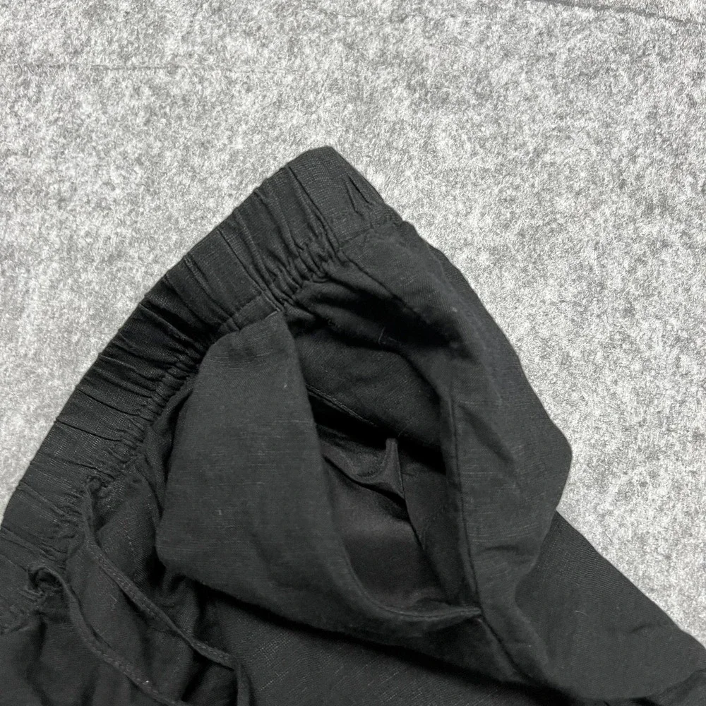 H&M Pants Womens M Black Linen Blend Relaxed Lounge Sweatpants Drawstring